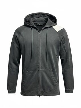 Y-3 Black Zip Hoodie with White Stripes